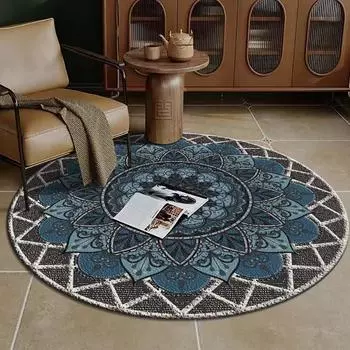 Круглый ковер с рисунком мандалы, этническое украшение для дома, гостиной, коврик для спальни, рабочего кресла, моющийся нескользящий коврик для входной двери 60cm 23 in