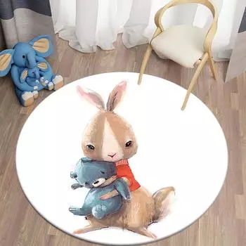 Круглый ковер с забавным принтом кролика, напольный коврик, украшение для дома, спальни, противоскользящий коврик, дверной коврик 40cm