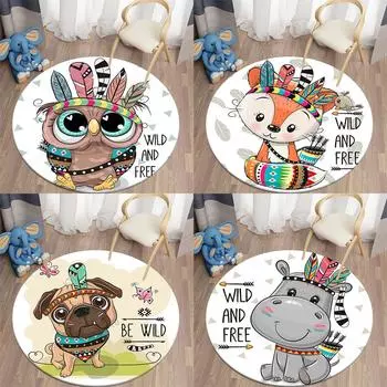 Круглый ковер с животным принтом, ковер с героями мультфильмов, гостиная, спальня, детская комната, коврик с изображением льва, украшение дома, круглый коврик 40cm