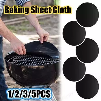 Круглый коврик для гриля с антипригарным покрытием Круглый коврик для мяса с антипригарным покрытием Тефлоновый термостойкий коврик Многоразовый круглый коврик для сковороды Выпечка 1pcs чёрный