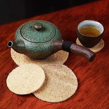 Круглый коврик из люфы, теплоизоляционный коврик для горшка, подставка под чайный чайник, аксессуары для чайного сервиза, однослойная/двухслойная люфа Single layer 8cm