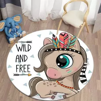 Круглый коврик Kawaii, ковер с рисунком животного, гостиная, детская комната, коврик с изображением льва, коврик для детской спальни 40CM