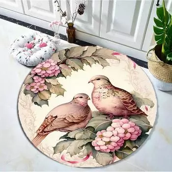 Круглый коврик с красивыми цветами и птицами, мягкий утолщенный кухонный напольный коврик, водонепроницаемый нескользящий маслостойкий напольный коврик, коврик для бега 60X60cm
