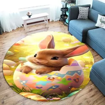 Круглый коврик с пасхальным кроликом, мягкий утолщенный кухонный напольный коврик, водонепроницаемый нескользящий маслостойкий напольный коврик, коврик для бега 60X60cm