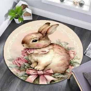 Круглый коврик с пасхальным кроликом, мягкий утолщенный кухонный напольный коврик, водонепроницаемый нескользящий маслостойкий напольный коврик, коврик для бега 60X60cm