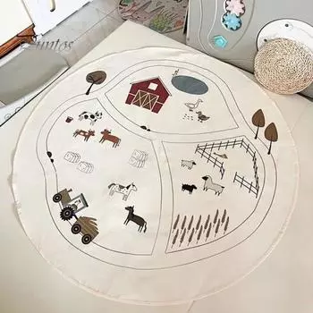 Круглый коврик с принтом фермы, мягкий дышащий коврик для машинной стирки, коврик для ползания для малышей, гостиная, спальня, напольный ковер для детской комнаты разноцветный