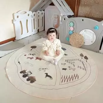 Круглый коврик с принтом фермы, мягкий дышащий коврик для машинной стирки, коврик для ползания для малышей, гостиная, спальня, напольный ковер для детской комнаты