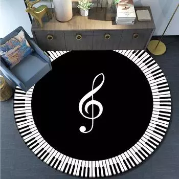 Круглый коврик с принтом музыкальных нот, нескользящий, моющийся, для гостиной, спальни, декора ванной, столовой, стула, коврик для домашнего декора 60x60cm 24 24in