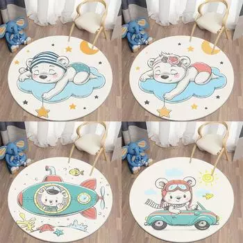 Круглый коврик с принтом животных в стиле каваи, детский коврик для гостиной, спальни, милый медведь, украшение дома, круглый коврик для пола 40cm