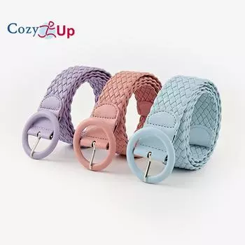 Круглый кожаный ремень цвета конфет с пряжкой для сумки, широкий, женский, универсальный, тканый ремень для одежды 108x3.8cm чёрный