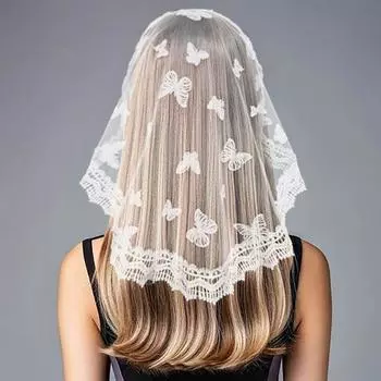 Круглый кружевной платок на голову, вуаль для девочки, платок для волос, украшения для волос, церковный платок, повязки на голову, этнический свадебный головной убор невесты 45CM белый