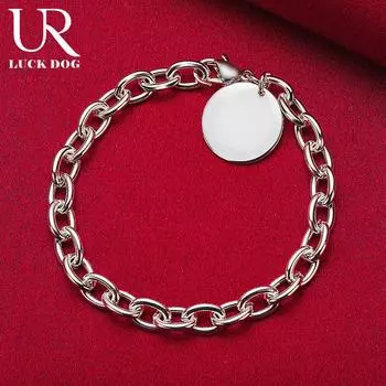 Круглый кулон из стерлингового серебра 925 пробы, браслет, цепочка, модные свадебные украшения 20CM