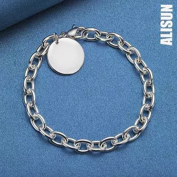 Круглый кулон из стерлингового серебра 925 пробы, браслет, цепочка, модные свадебные украшения 20CM