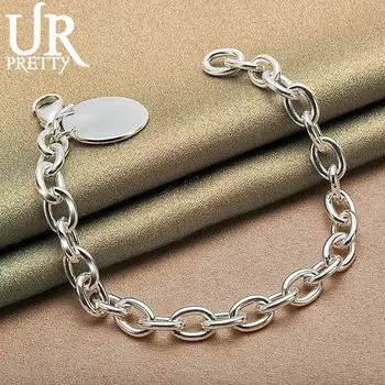 Круглый кулон из стерлингового серебра 925 пробы, браслет, цепочка, модные свадебные украшения 20CM