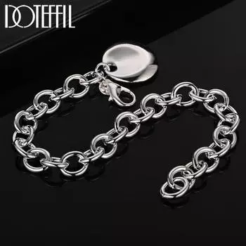 Круглый кулон из стерлингового серебра 925 пробы, браслет, цепочка, модные свадебные украшения 20CM