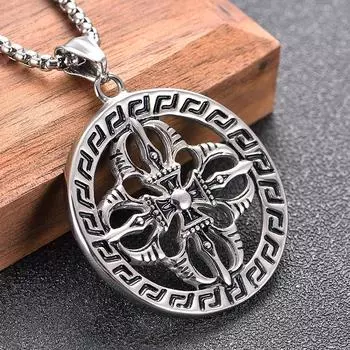 Круглый кулон-ожерелье в стиле панк с цветком, винтажный кулон для мужчин 50CM золотой