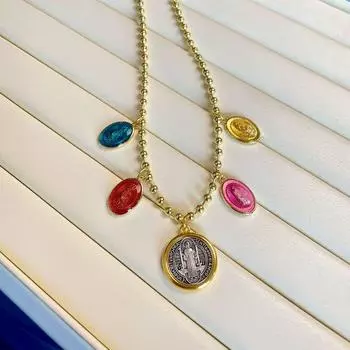Круглый кулон Virgin с круглыми бусинами, цепочка из меди и золота, винтажные ювелирные изделия для женщин золотой