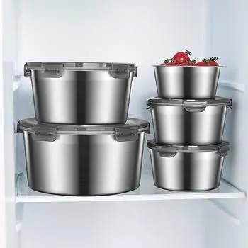 Круглый ланч-бокс Bento из нержавеющей стали 304, портативный герметичный контейнер для хранения продуктов, холодильник, коробка для хранения свежей еды, столовые приборы