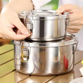 Круглый ланч-бокс из нержавеющей стали 304, герметичный, герметичный, холодильник, контейнер для хранения продуктов с крышкой, кухонный органайзер