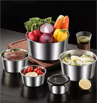 Круглый ланч-бокс из нержавеющей стали 304, набор из 3/4/5 предметов, герметичный контейнер для хранения продуктов в холодильнике, микроволновке, для разогрева, для хранения свежих продуктов