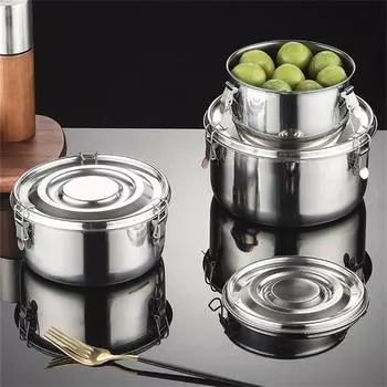 Круглый ланч-бокс из нержавеющей стали, герметичный портативный контейнер для бенто для микроволновки с пряжкой, герметичный пищевой контейнер, сохраняющий свежесть