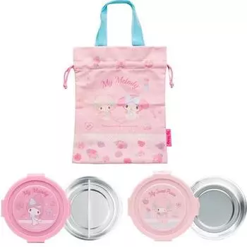 Круглый ланч-бокс из нержавеющей стали Lilpang Sanrio, 2 слоя + набор отверстий для ланч-бокса, Моя Мелодия, 1 набор, популярный персонаж в Корее