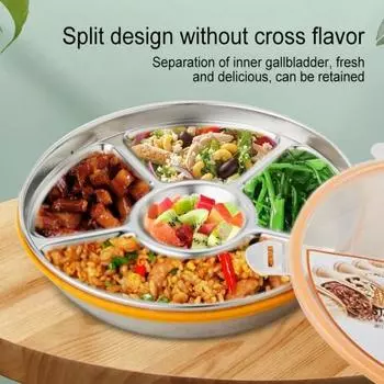 Круглый ланч-бокс с прозрачной герметичной крышкой, 6 отделений, пищевая нержавеющая сталь, посудомоечная машина, морозильник, безопасная школа