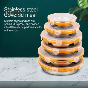 Круглый ланч-бокс с прозрачной герметичной крышкой, 6 отделений, пищевая нержавеющая сталь, посудомоечная машина, морозильник, безопасная школьная столовая, обеденная тарелка, еда L