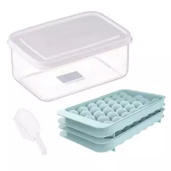 Круглый лоток для кубиков льда с формой для контейнера, крышка для изготовления ледяных шариков и контейнерная лопатка Sets синий