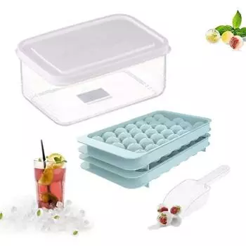 Круглый лоток для кубиков льда с крышкой, контейнер для изготовления ледяных шариков, форма для изготовления ледяных шариков с контейнером, лопатка для изготовления сферы, ледяной коктейль Sets синий