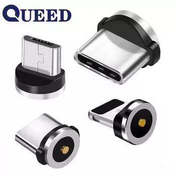 Круглый магнитный разъем QUEED типа C/Micro/iPhone 3a, подходит для круглого магнитного кабеля для быстрой зарядки