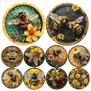 Круглый металлический алюминиевый знак пчела и соты декоративные тарелки вход декор подарочная маска тема для бара клуба дома комната настенный декор яблочный зеленый