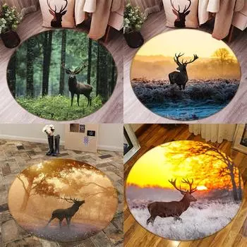 Круглый напольный коврик с изображением оленя, сумеречного леса, дома, гостиной, кухни, ванной комнаты, украшения пола, водонепроницаемый ковер 40cm