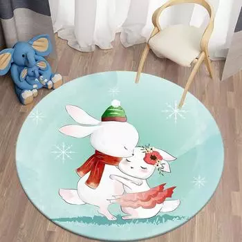 Круглый напольный коврик с принтом животных, ковер с узором кролика, украшение для дома, гостиной, комнаты, напольный коврик, дверной коврик 40cm