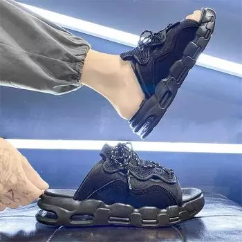 Круглый нос толстый каблук пляжные шлепанцы босые сандалии мужская обувь размер 51 кроссовки спортивная обувь бренд роскошная мода 6.5