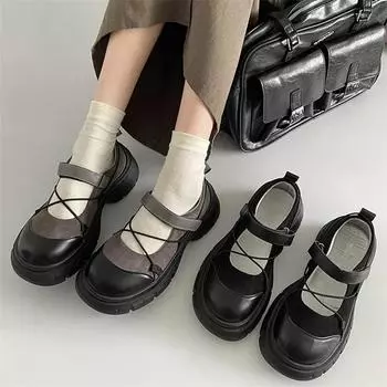 Круглый носок HOOk&LOOP Mary Janes женские туфли нескользящие толстые туфли женские туфли ретро увеличивающие рост повседневные 35 чёрный