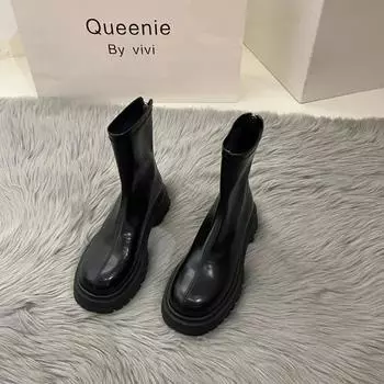 Круглый носок, молния, современные ботинки, весна/осень, квадратный каблук, высококачественные женские туфли, средний каблук, однотонные, сексуальные женские ботинки 35