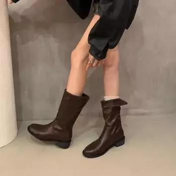 Круглый носок на низком каблуке, массивные замшевые ботильоны, дизайнерская зимняя мода, повседневная обувь для ходьбы, новое брендовое платье Mujer Zapatos 35