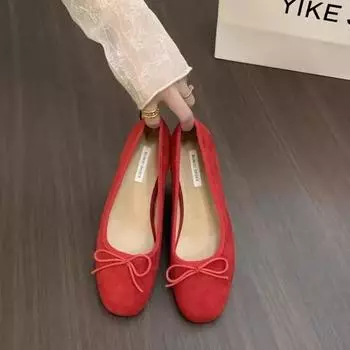 Круглый носок на плоской подошве с плоскими носами, однотонные, с неглубоким узлом-бабочкой, 2025 г., высококачественные женские туфли на весну/осень, без застежек, лаконичные туфли на плоской подошве 35 коричневый