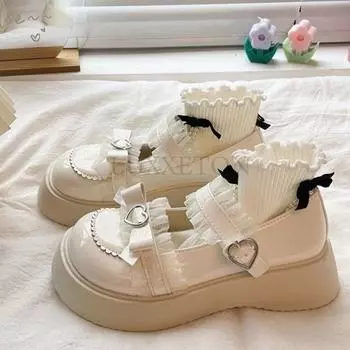 Круглый носок на толстой подошве JK Lolita Mary Jane милые женские туфли с бантом милые простые удобные универсальные повседневные мокасины 35 чёрный