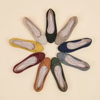 Круглый носок, неглубокий вырез, ткань, плоская подошва, однотонный трикотаж, мягкая подошва, большой размер 34-44 34 чёрный