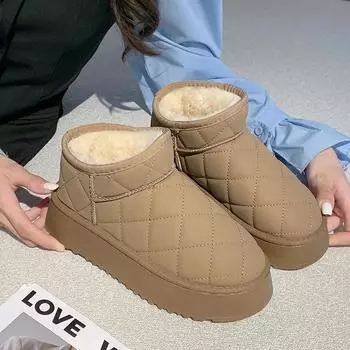 Круглый носок Плоский каблук Лолита Сабо Сапоги Платформа-Женская зимняя обувь Австралия Резиновая Med Ladies Snow 36