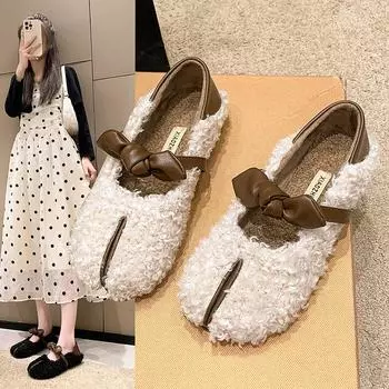 Круглый носок повседневная женская обувь осенние мокасины меховые лодочки с коротким горлом новые осенние мокасины с пряжкой на ремне для отдыха резиновые однотонные Мэри 36 белый