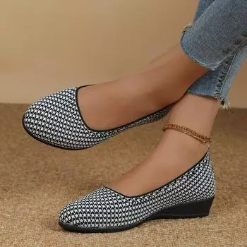 Круглый носок с плоским дном и неглубоким горлом, одинарные трикотажные дышащие туфли-ленивцы, повседневная женская обувь 36 чёрный