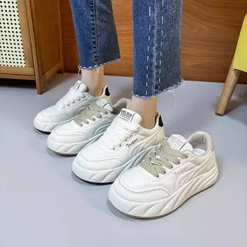 Круглый носок шнуровка цветные блоки студенческие повседневные спортивные туфли для женщин 35 чёрный