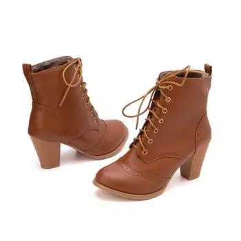 Круглый носок, толстый каблук, ажурные британские ретро-ботфорты с выжженным цветком 35 белый