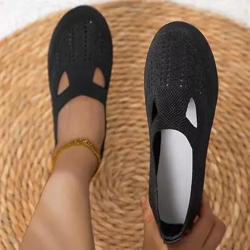 Круглый носок трикотажные балетки на плоской подошве для женщин легкие удобные повседневные туфли без застежек на неглубокую подошву для офиса прогулочные дышащие туфли-лодочки 36 светло-коричневого