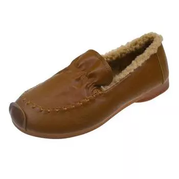 Круглый носок женские повседневные женские кроссовки белые кожаные туфли мокасины без застежек меховые мягкие мокасины без застежек новые зимние базовые 35