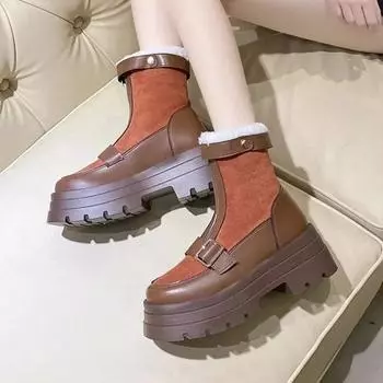 Круглый носок женские зимние ботинки на платформе плюс теплая массивная высококачественная женская обувь 39 не скользкая горячая защитная удобная обувь из искусственной кожи 35