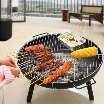 Круглый очаг с углеродистой сеткой для использования в помещении, на открытом воздухе, на заднем дворе, на балконе, на террасе, угольная горелка, портативная съемная жаровня, прочная бытовая печь чёрный